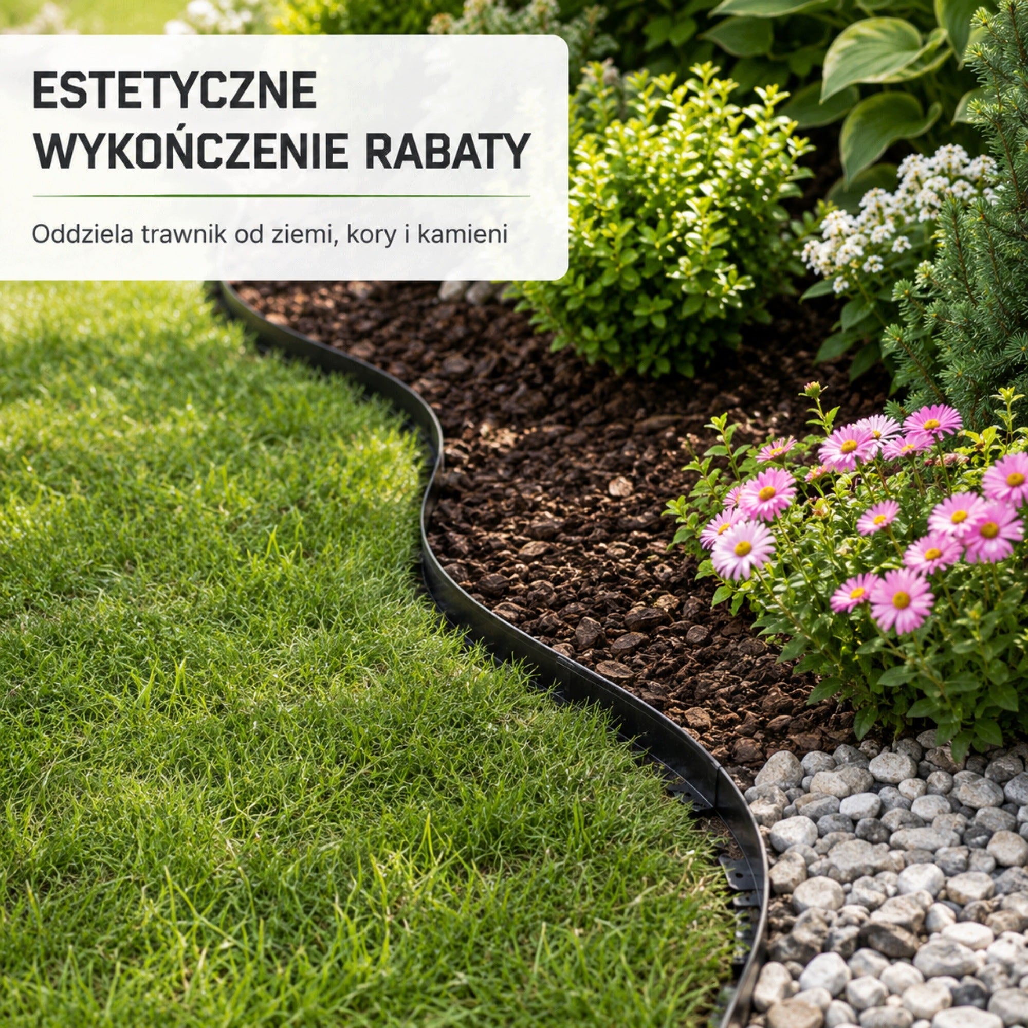 20m Lawn edging 5cm 50mm + anchors 60pcs - Garden edging Black Manufacturer code Wysokie obrzeże trawnikowe 10m 30 kołków