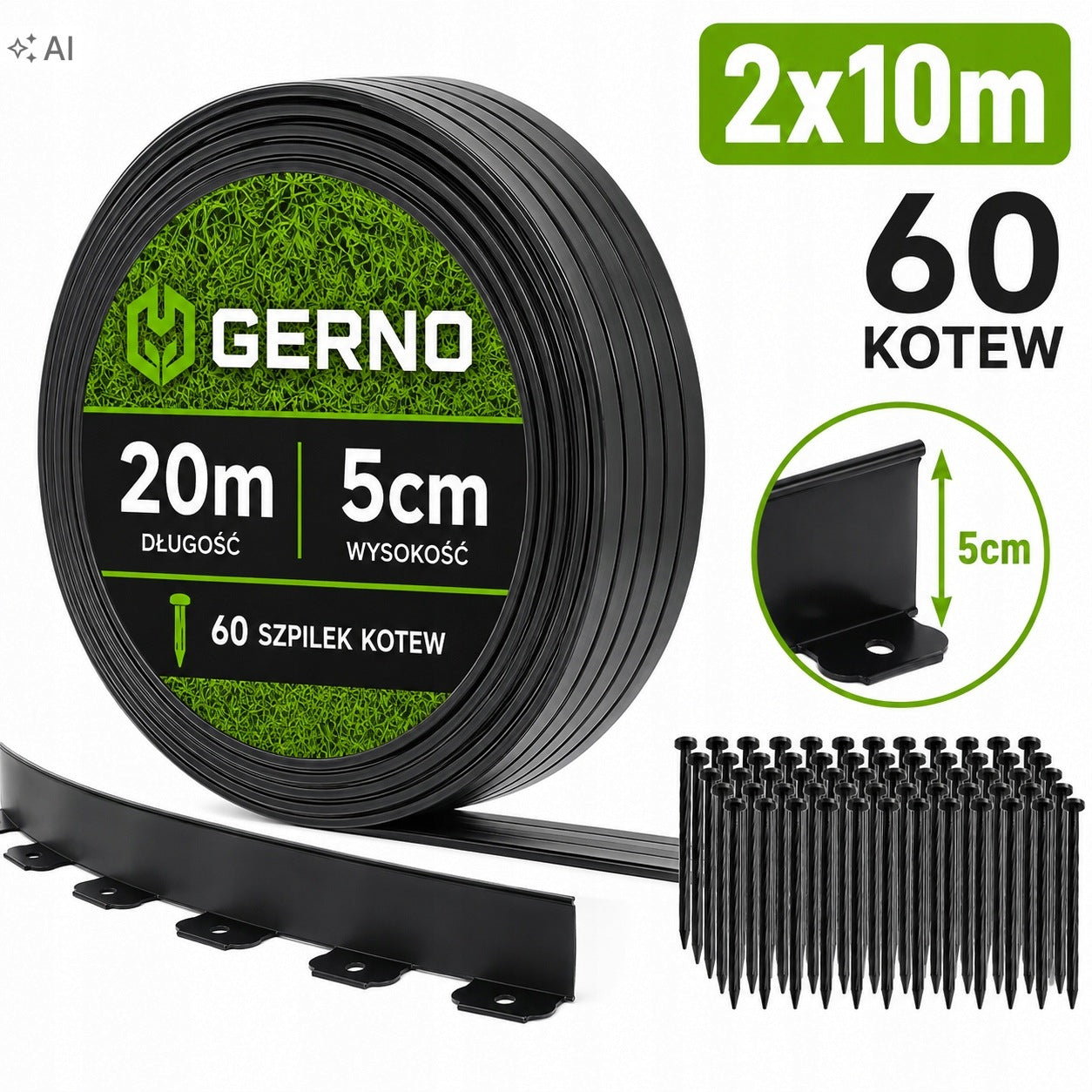 20m Lawn edging 5cm 50mm + anchors 60pcs - Garden edging Black Packaging status original