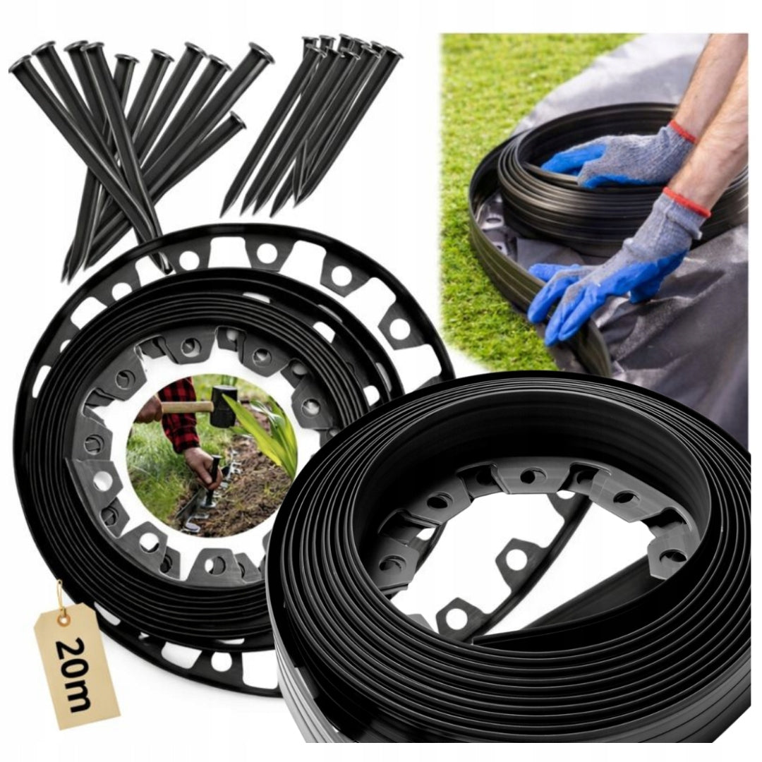 20m Lawn edging 6cm 60mm + anchors 60pcs - Garden edging Black Packaging status original