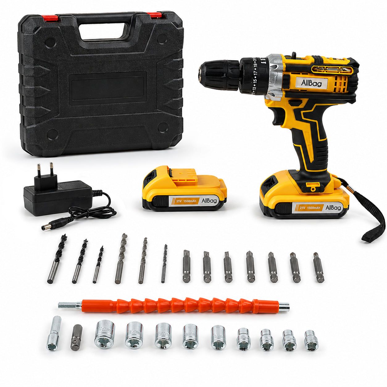 21V 2xAKU CORDLESS IMPACT DRILL Bit Set Caps