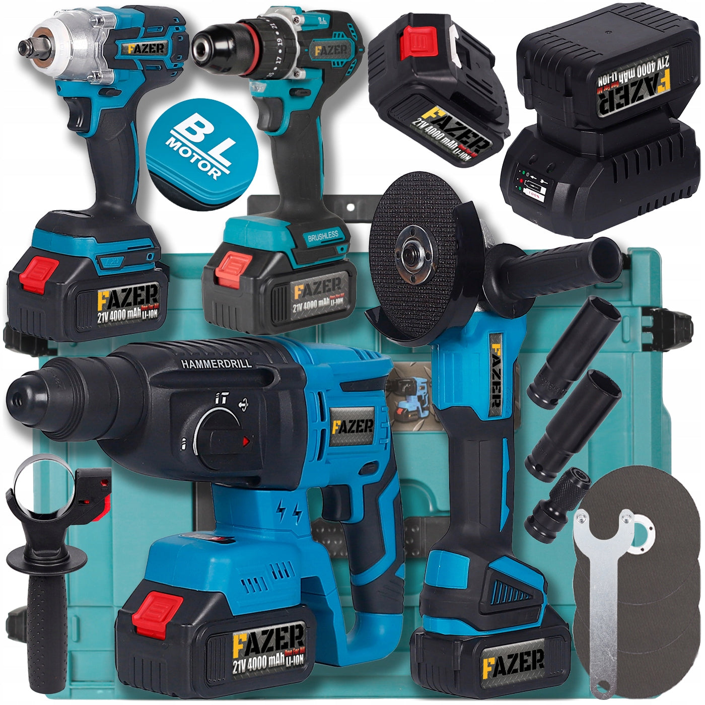 21V 4in1 CORDLESS TOOL KIT + SCREWDRIVER GRINDER HAMMER WRENCH