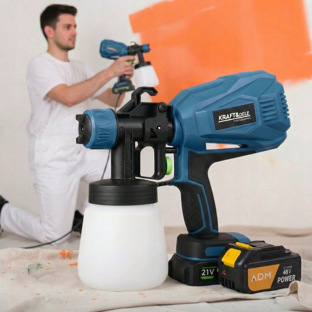 21V 800ml KD5481 Cordless Paint Gun + 2 Batteries Set Packaging status original