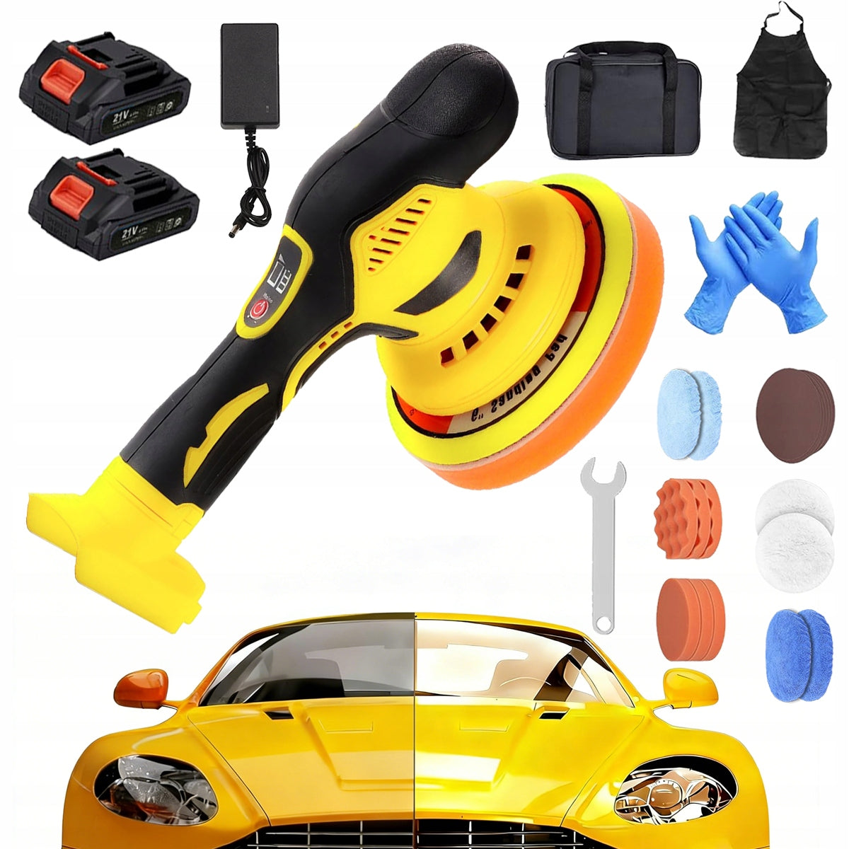 21V BATTERY OPERATED CAR POLISHER + 2x aku 2.0AH STRONG