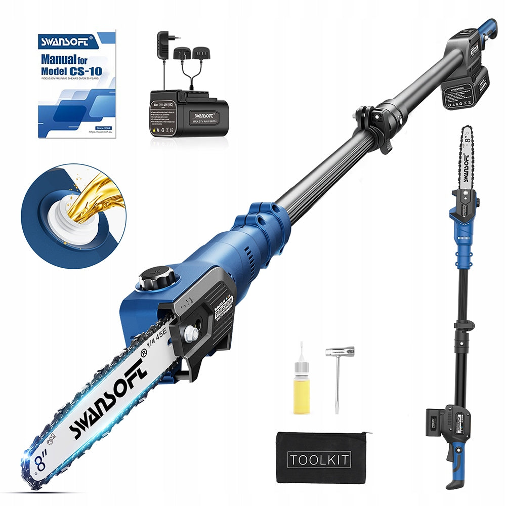21V Cordless Pole Chainsaw 20cm Telescopic 1.7-2.6m Garden Branch Cutter