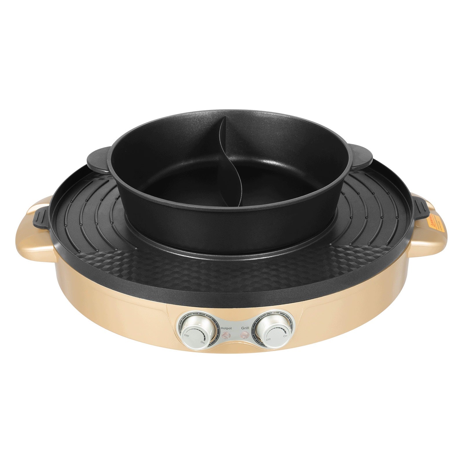 2200W ELECTRIC HOT POT GRILL 44CM, DUAL COMPARTMENT BBQ STOVE GOLD 220V Packaging status original