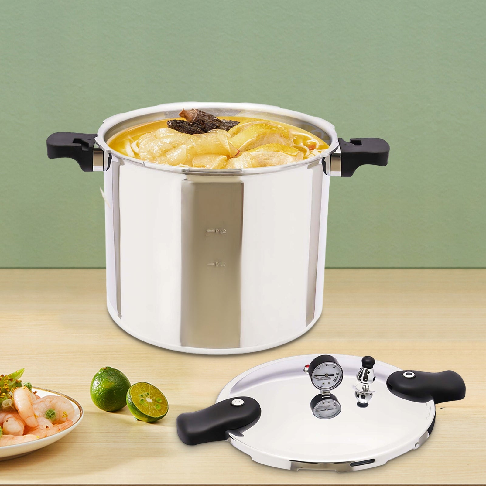22L EXPLOSION-PROOF PRESSURE COOKER THICKENED MULTIPLE POTS 90KPA 32*28.0CM Packaging status original