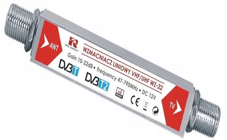 22dB 12V Linear Through Antenna Amplifier for VHF UHF Terrestrial Antennas Packaging status original