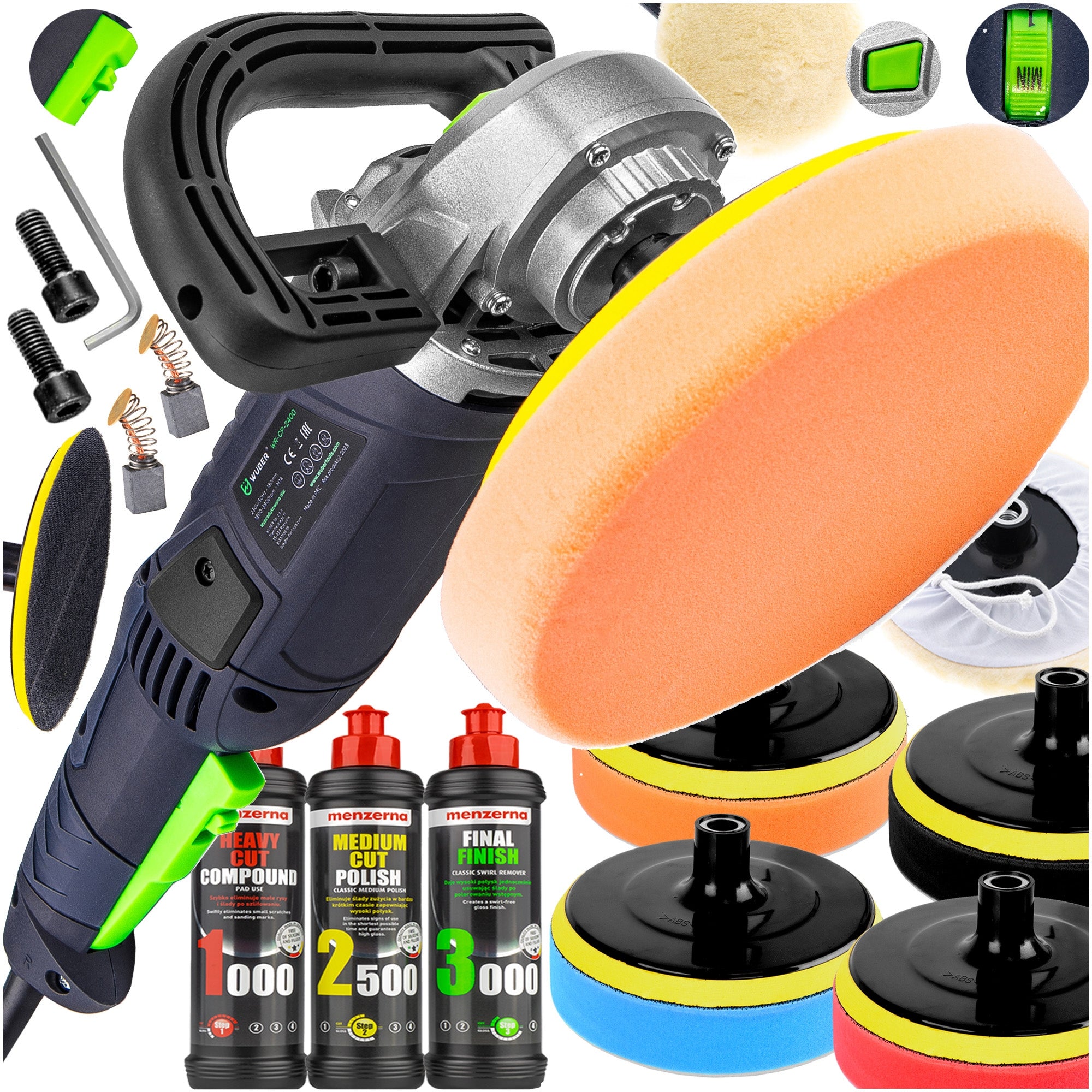 2400W ROTARY CAR POLISHER WITH SPONGE + MENZERNA PASTE ADJUSTMENT