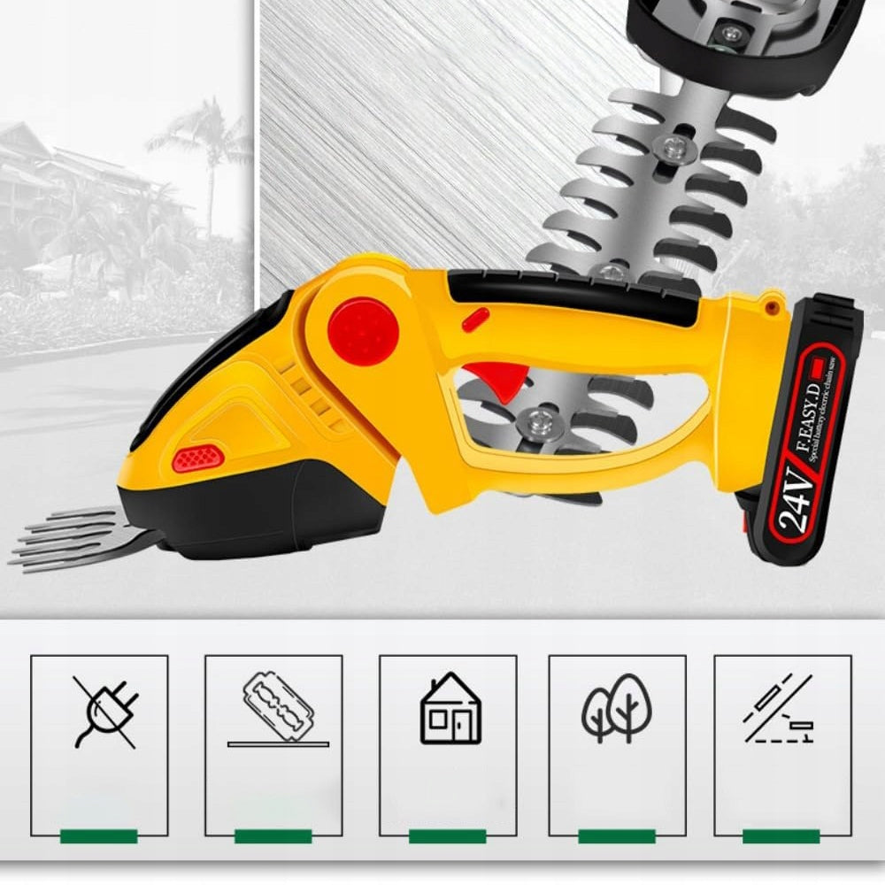 24V CORDLESS HEDGE TRIMMER WITH 2 BLADES INCLUDED Tool weight 1.6 kg