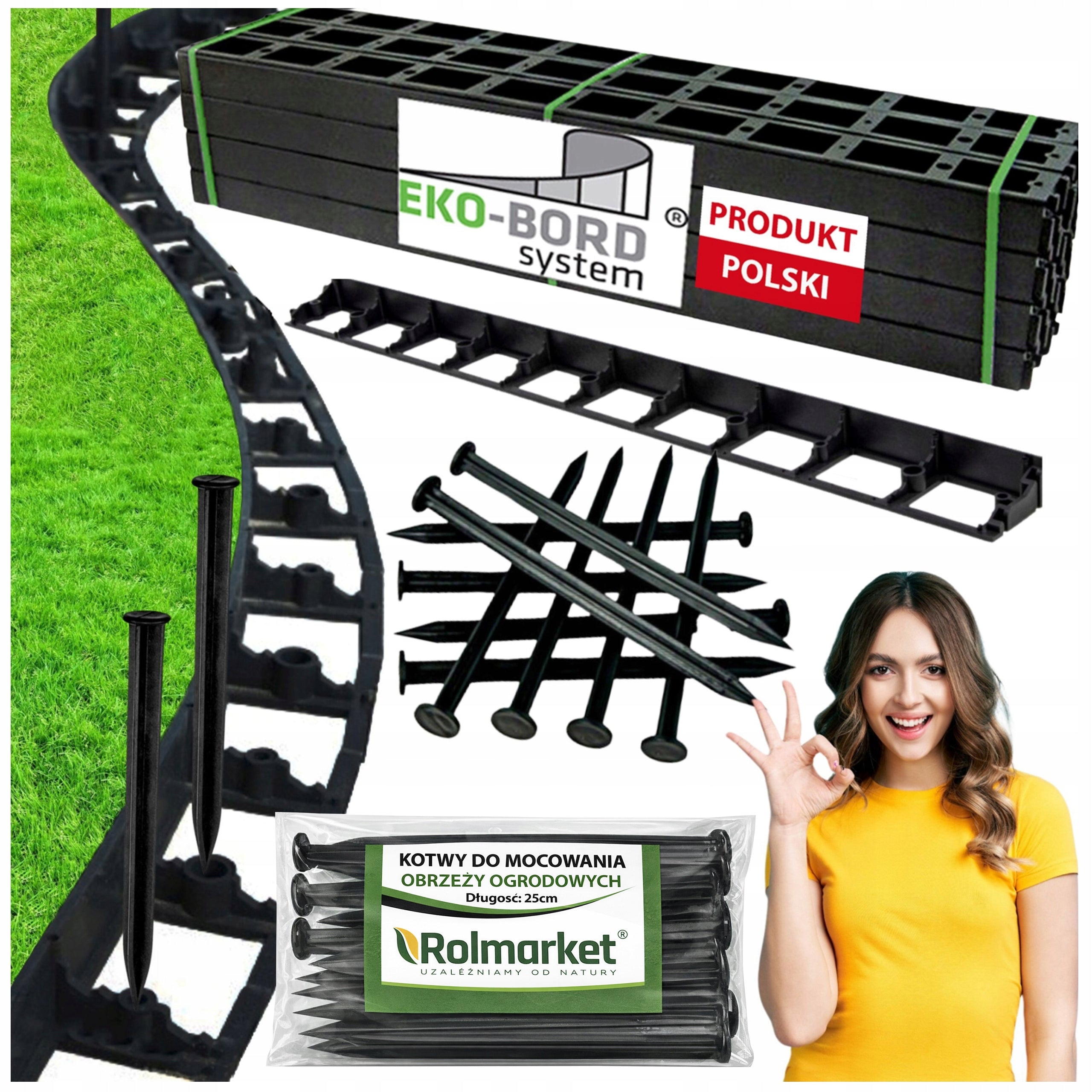 24x Lawn edging 58mm Garden Plastic 1m Garden Palisade +Anchors
