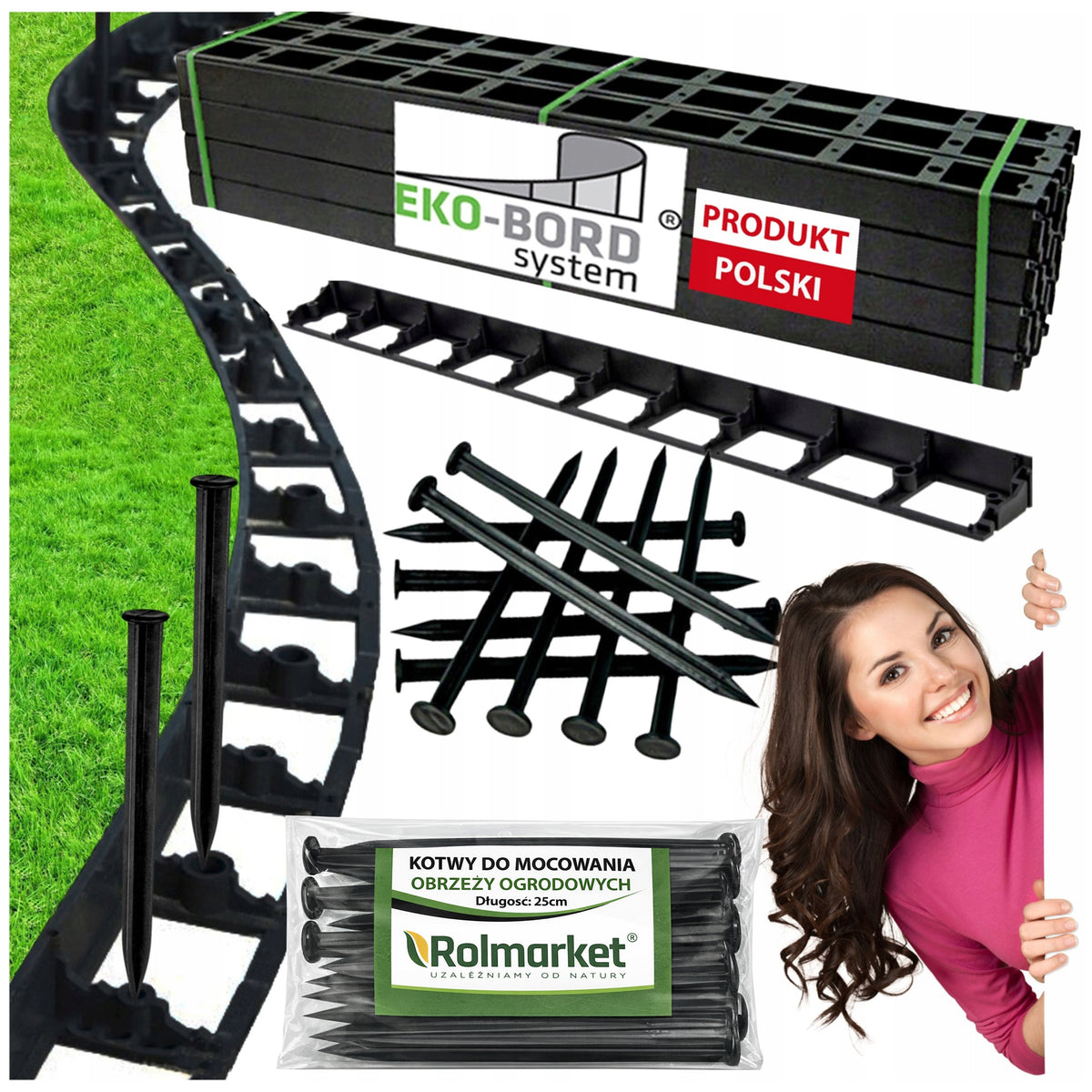 24x Lawn edging 78mm Garden 1m Plastic Curb Garden Anchors
