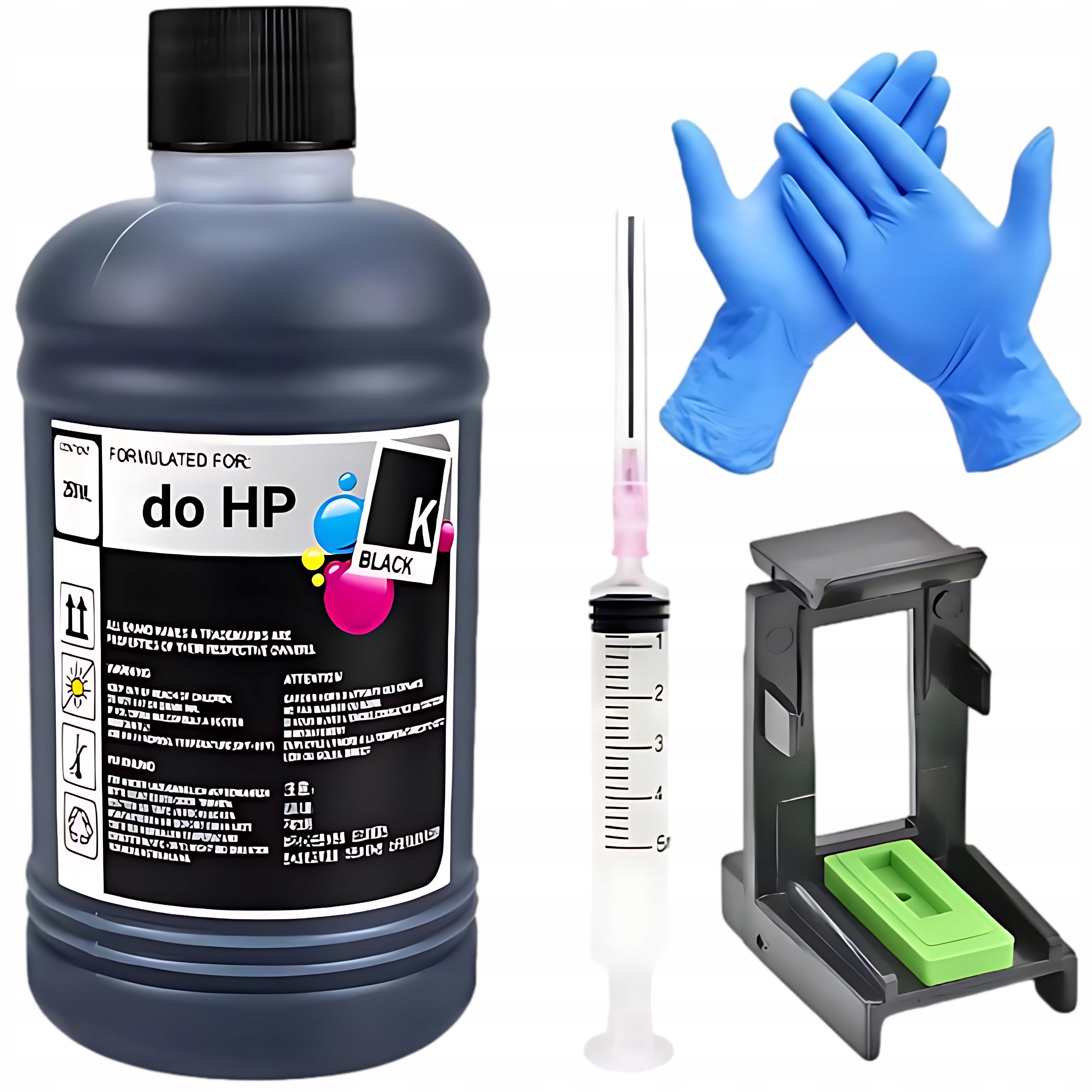 250 ml BK INK CARTRIDGE for HP 301 302 303 304 652 653 305 650 62 + ACCESSORIES + CLIP