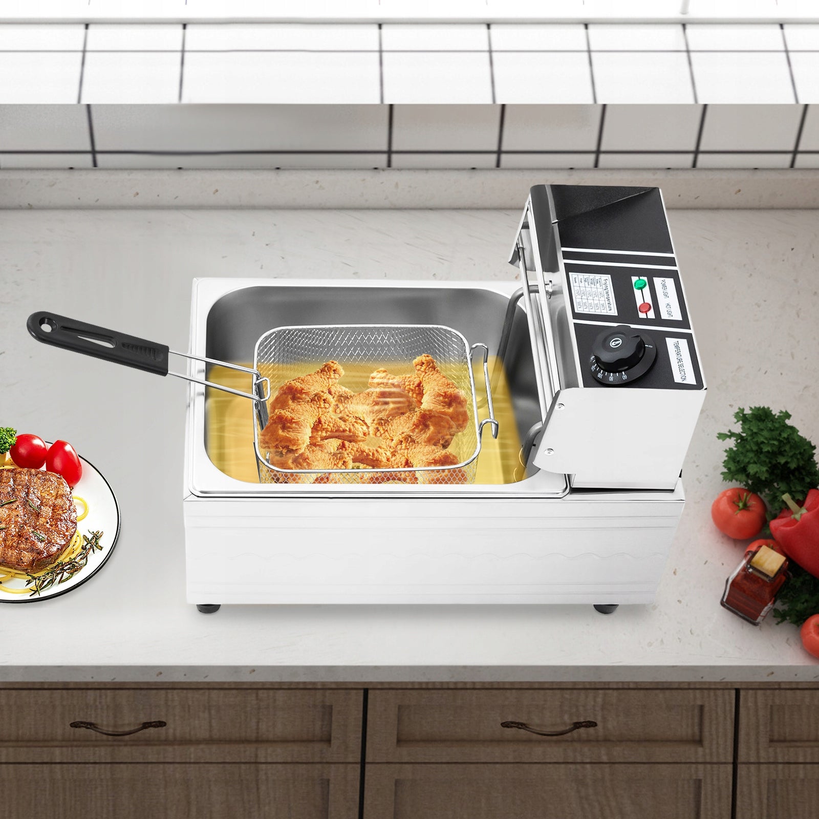 2500W 6L ELECTRIC DEEP FRYER WITH OIL DRAINING BASKET LID 42.5*27.5*29CM Packaging status original