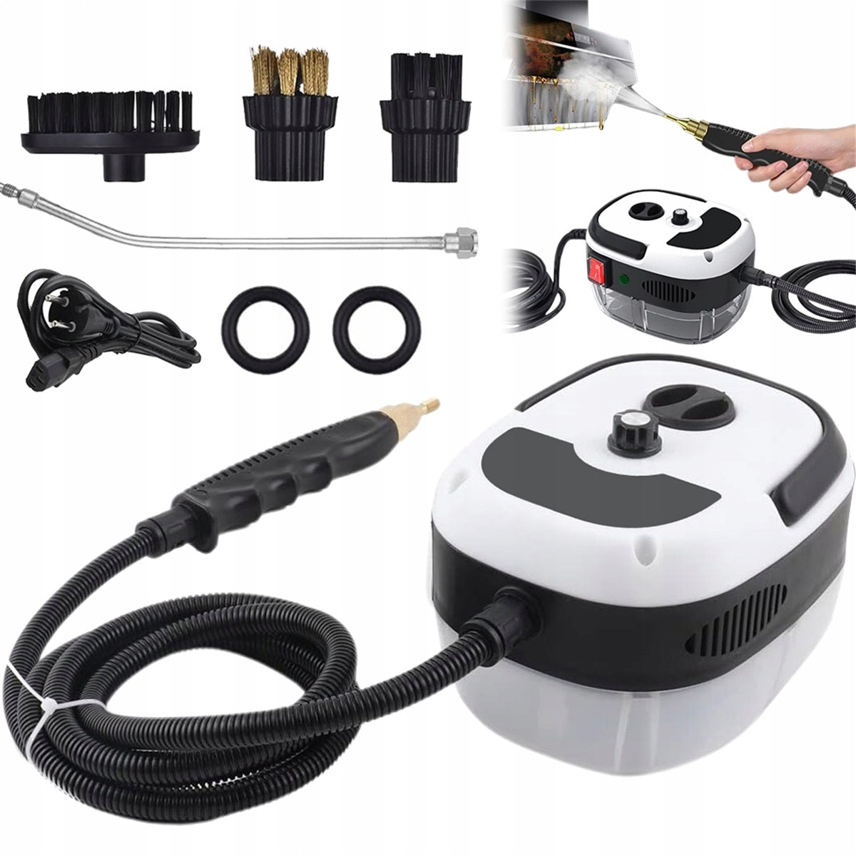2500W STEAM CLEANER WITH 3 BRUSH HEADS FOR DIFFERENT SURFACES Packaging status original