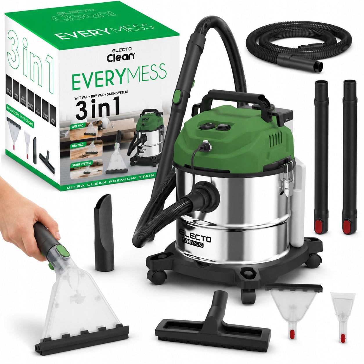 2600W WASHING VACUUM CLEANER FOR CAR CARPET UPHOLSTERY 20L HEPA 4IN1 WET DRY