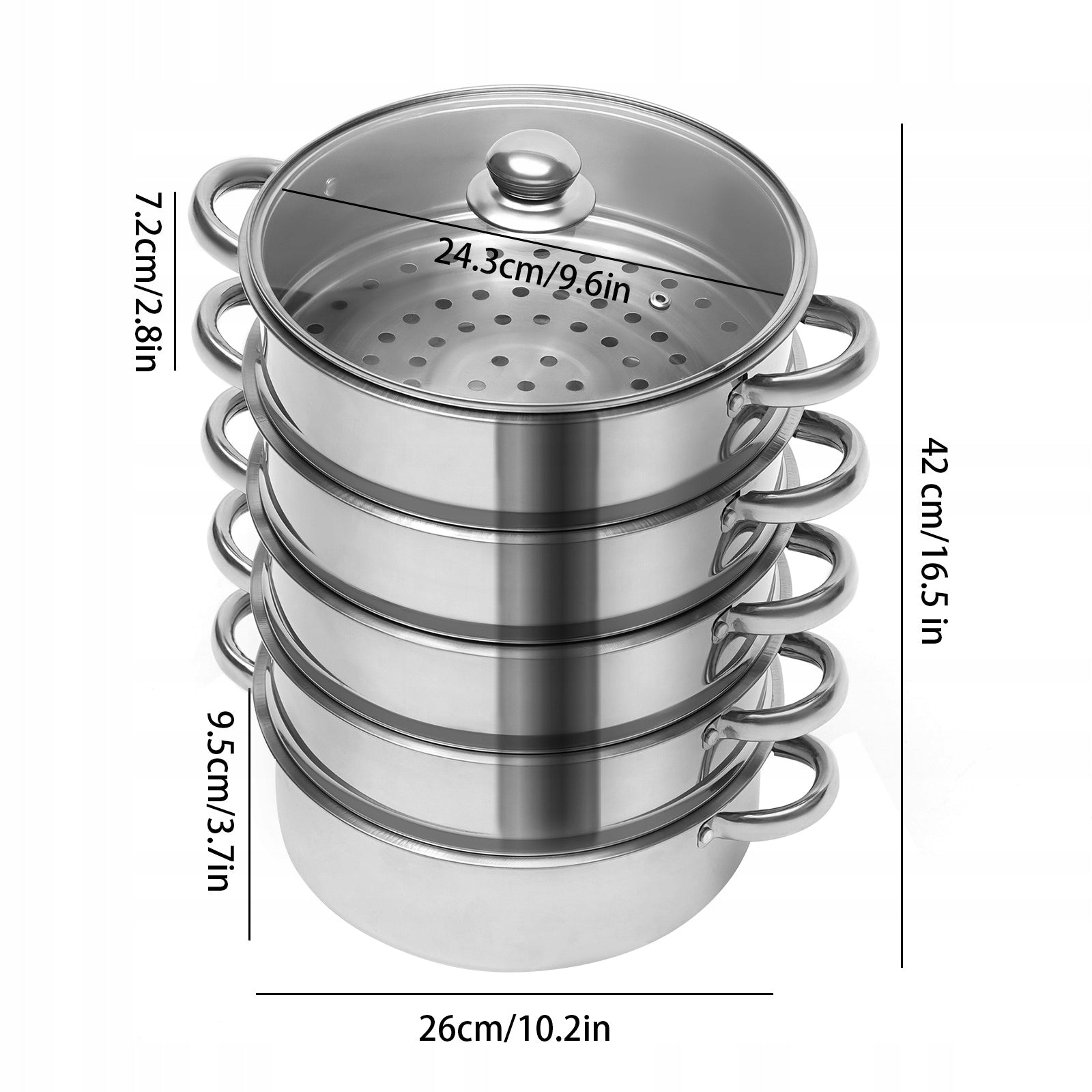 26CM STAINLESS STEEL STEAMER, 5 LEVELS, INDUCTION, FAST COOKING Capacity 0 l