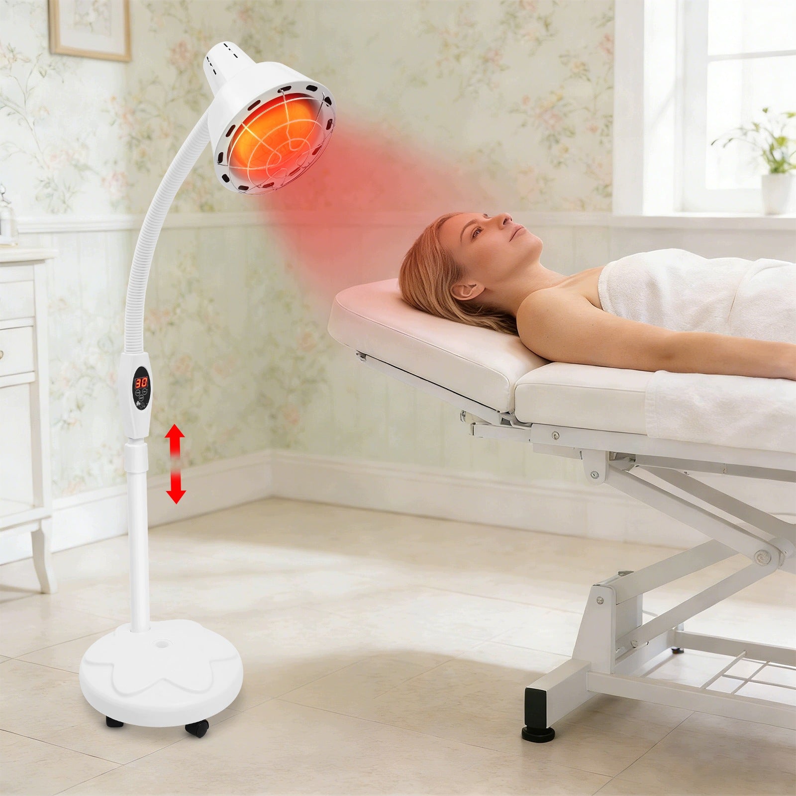 275W INFRARED HEAT LAMP RED LIGHT THERAPY STAND REMOTE TIMER 220V Packaging status original