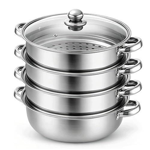 28 CM STAINLESS STEEL STEAMER SET OF 3 GLASS CONTAINERS INDUK COVER Brand no brand