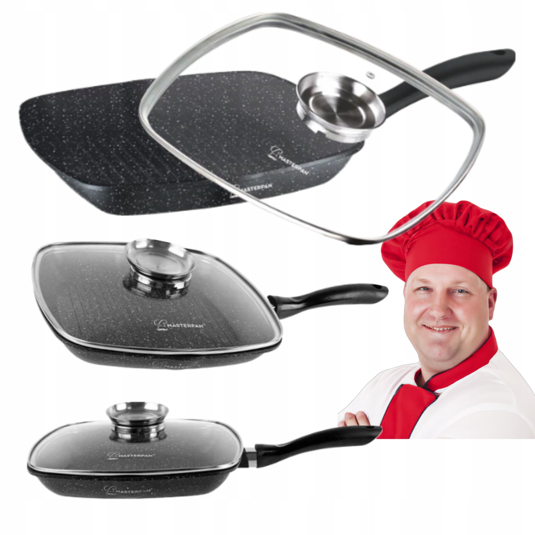28cm Aluminum Grill Pan with Masterpan Glass Lid