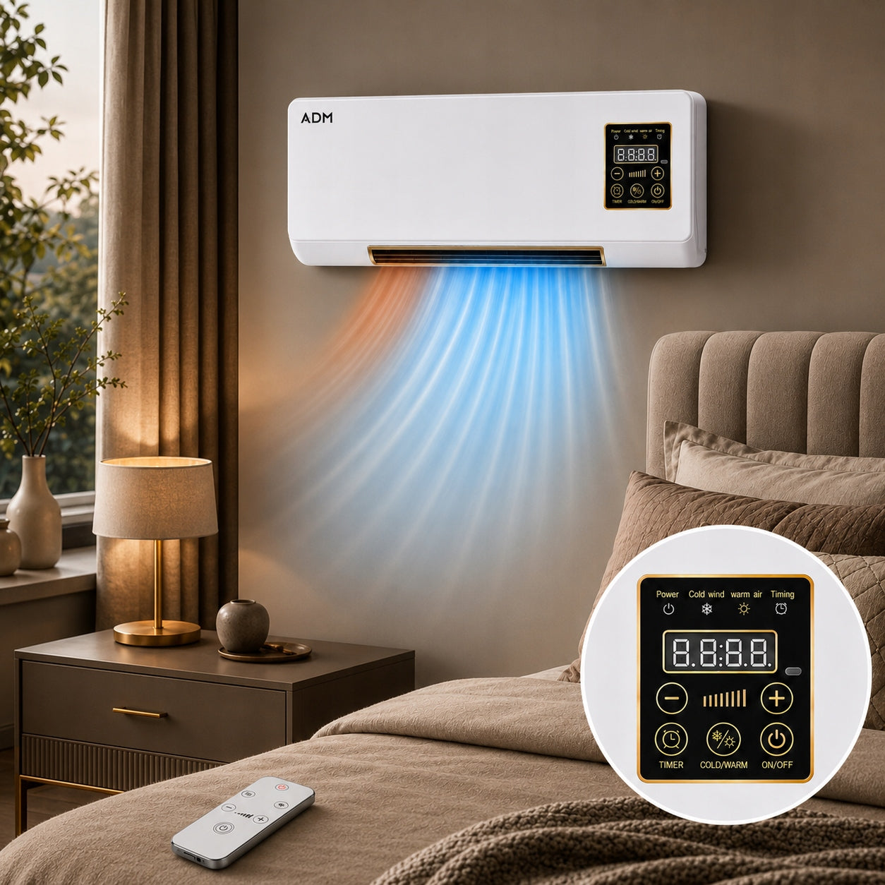 2IN1 FAN WALL AIR CURTAIN + REMOTE CONTROL AIR BLOWER Packaging status original
