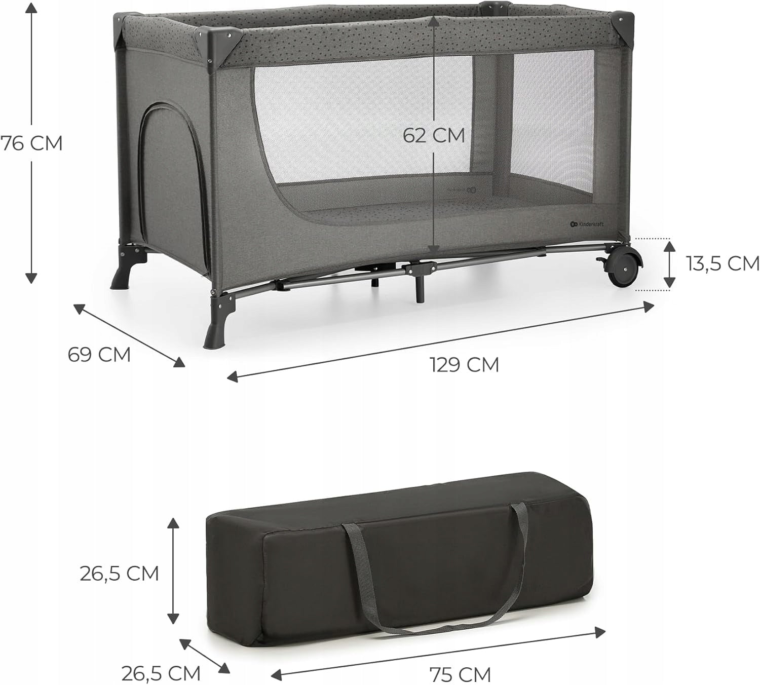 2IN1 FOLDING TRAVEL COT WITH SIDE ENTRANCE AND GREY BAG EAN (GTIN) 5907094467151