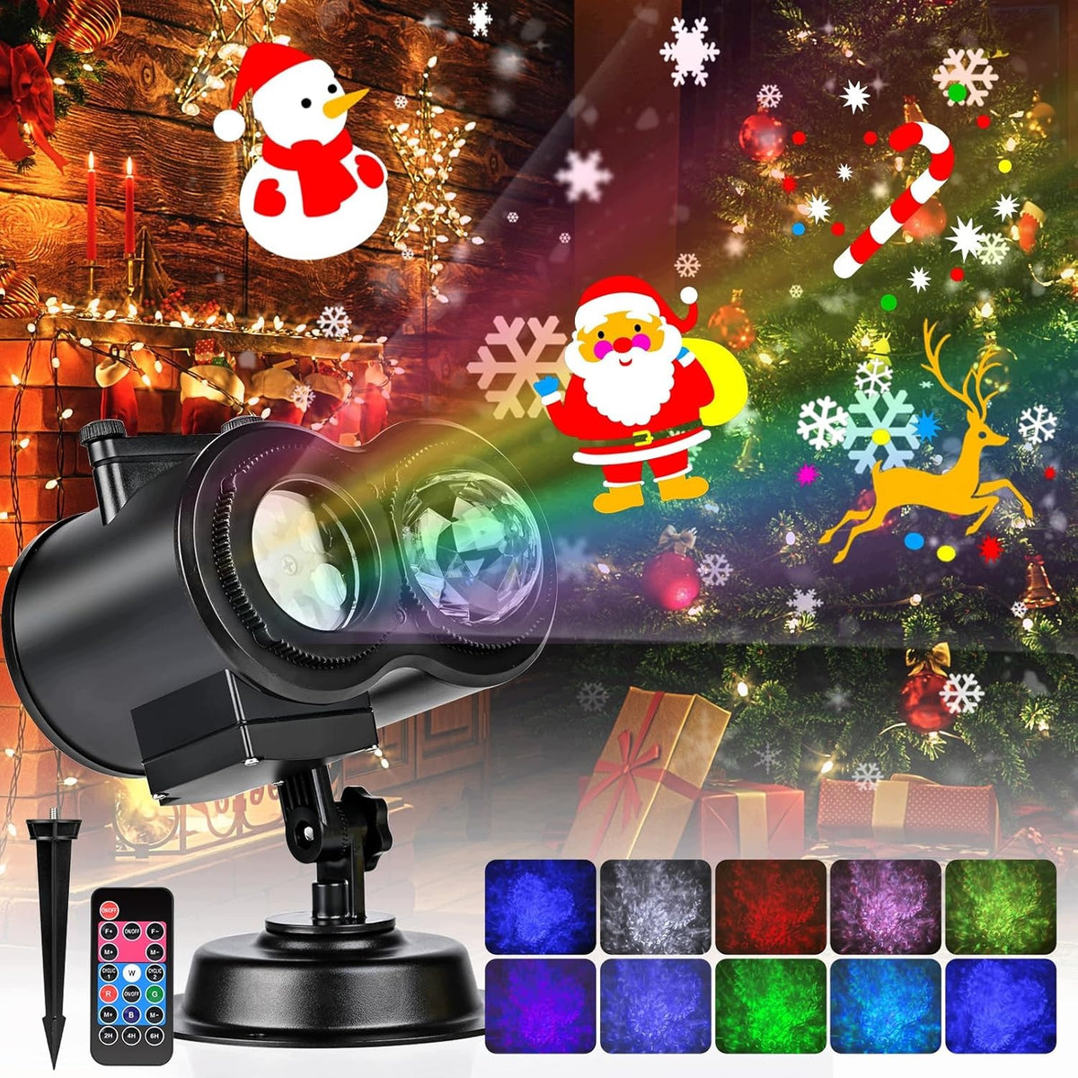 2IN1 LASER LED CHRISTMAS PROJECTOR RGBW 16 DESIGNS IP44 REMOTE CONTROL