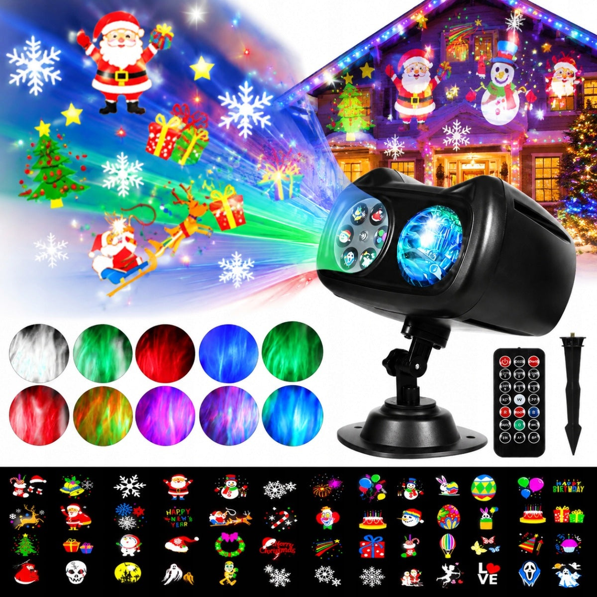 2IN1 LED PROJECTOR CHRISTMAS 12 SLIDES 72 DESIGNS WITH REMOTE CONTROL