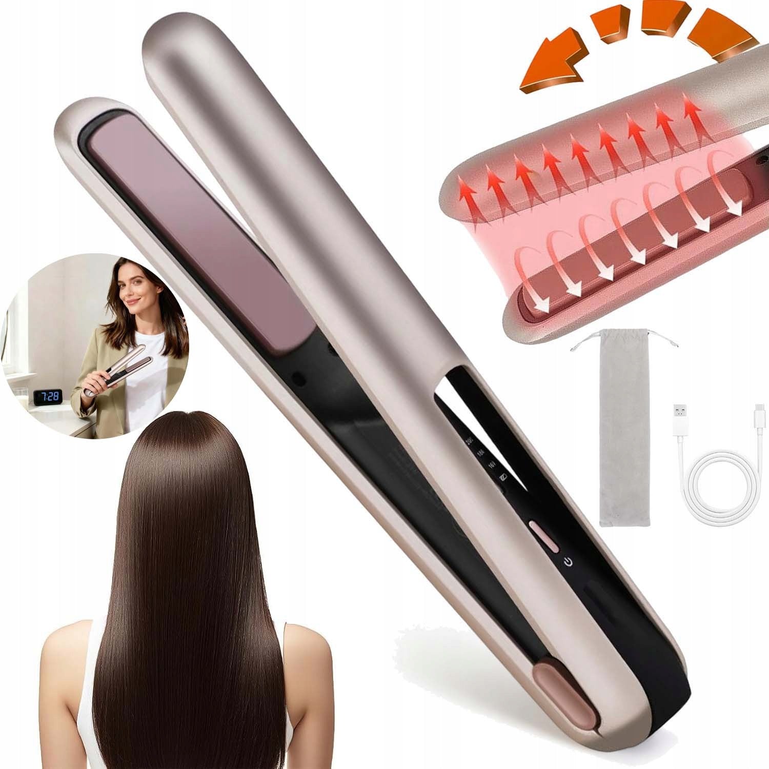 2IN1 PORTABLE HAIR STRAIGHTENER WITH IONIZATION 3 ADJUSTABLE TEMPERATURES
