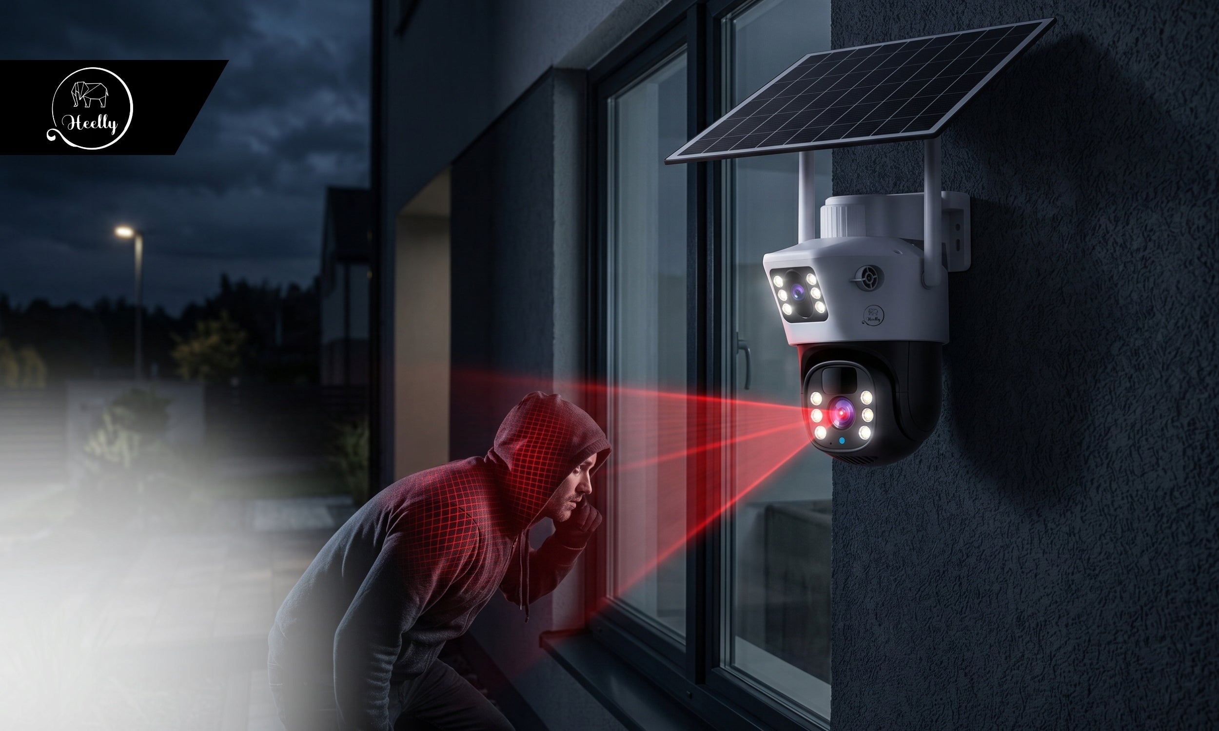 2IN1 WIFI 2X4MP OUTDOOR ROTATING WIRELESS DUAL SOLAR CAMERA Brand Heelly