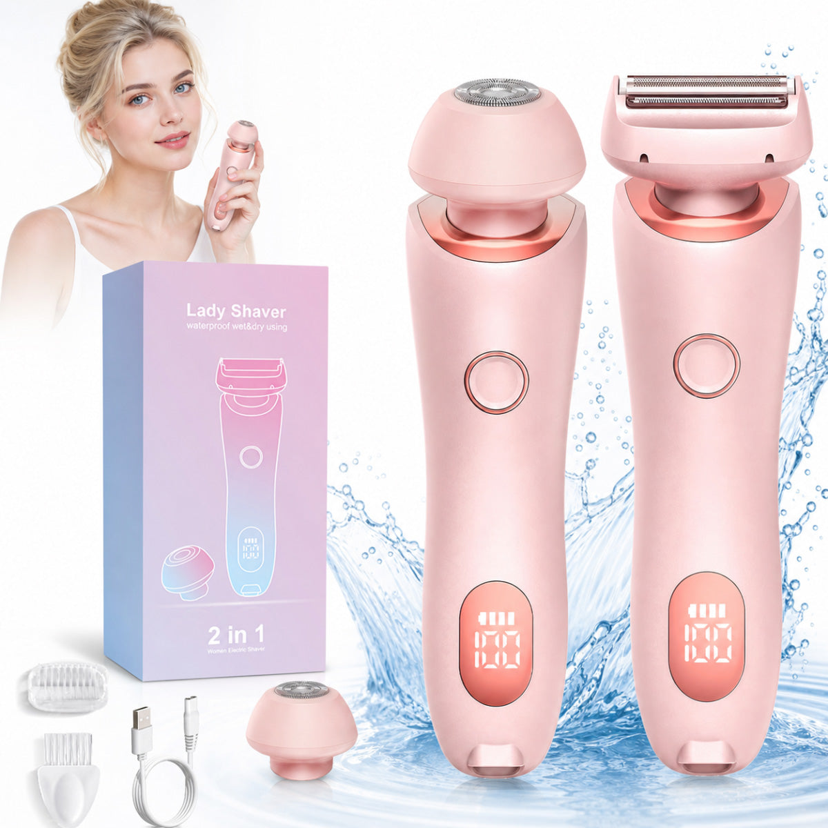 2IN1 WOMEN'S SHAVER Bikini Leg Body EPILATOR TRIMMER ARMPIT MUSTACHE EYEBROW USB