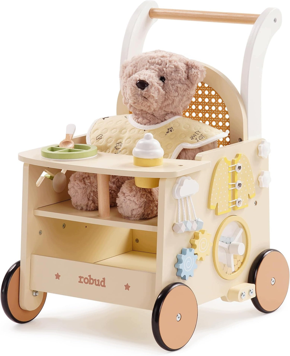 2IN1 WOODEN WALKING LEARNING HELPER WITH MONTESSORI BOARD