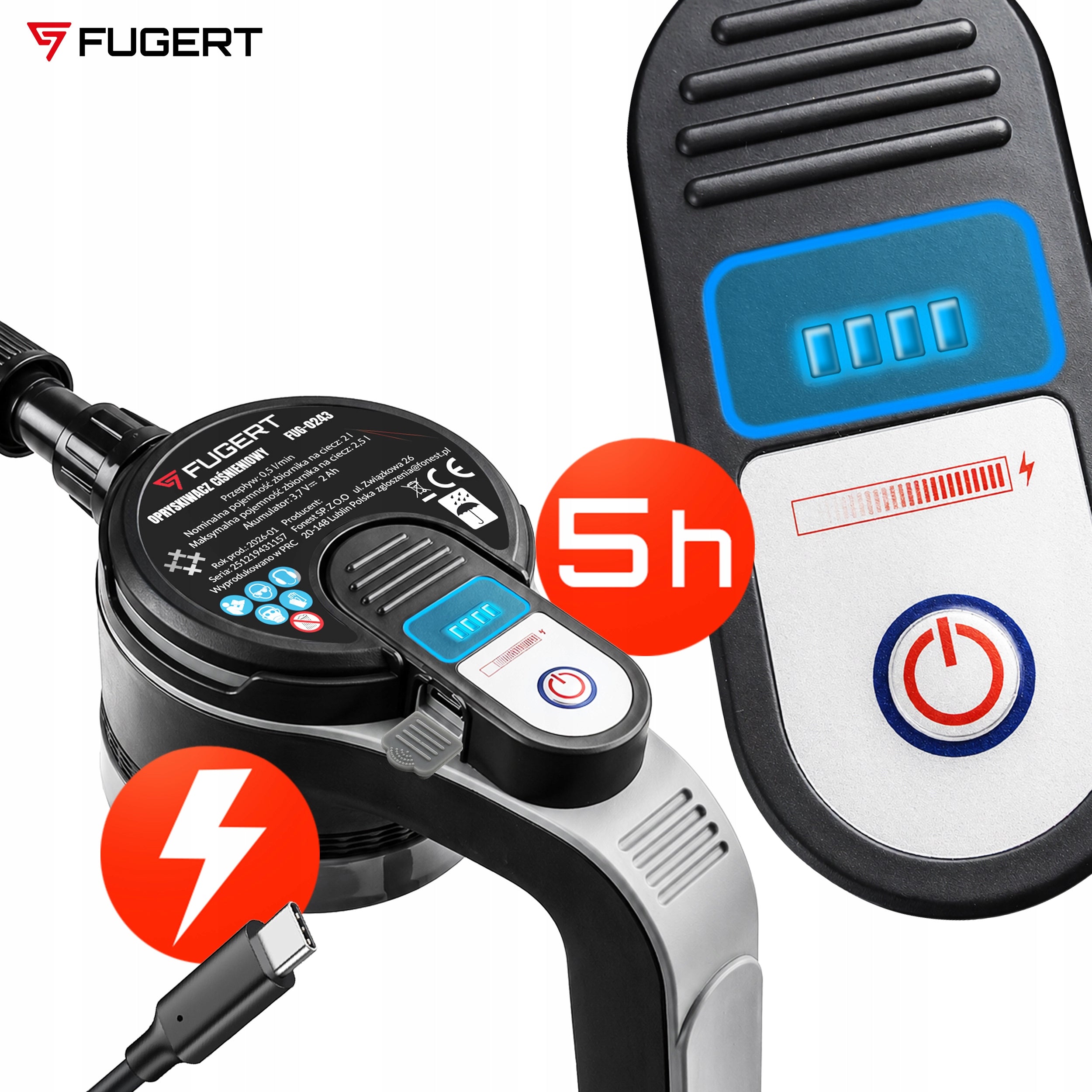 2L CORDLESS GARDEN PRESSURE SPRAYER WITH MEASURING CUP FOR PREPARATIONS Brand FUGERT