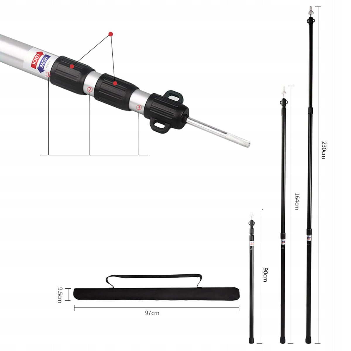 2PCS ADJUSTABLE TARP POLES TELESCOPIC TENT POLES ALUMINUM 90-230CM Brand no brand