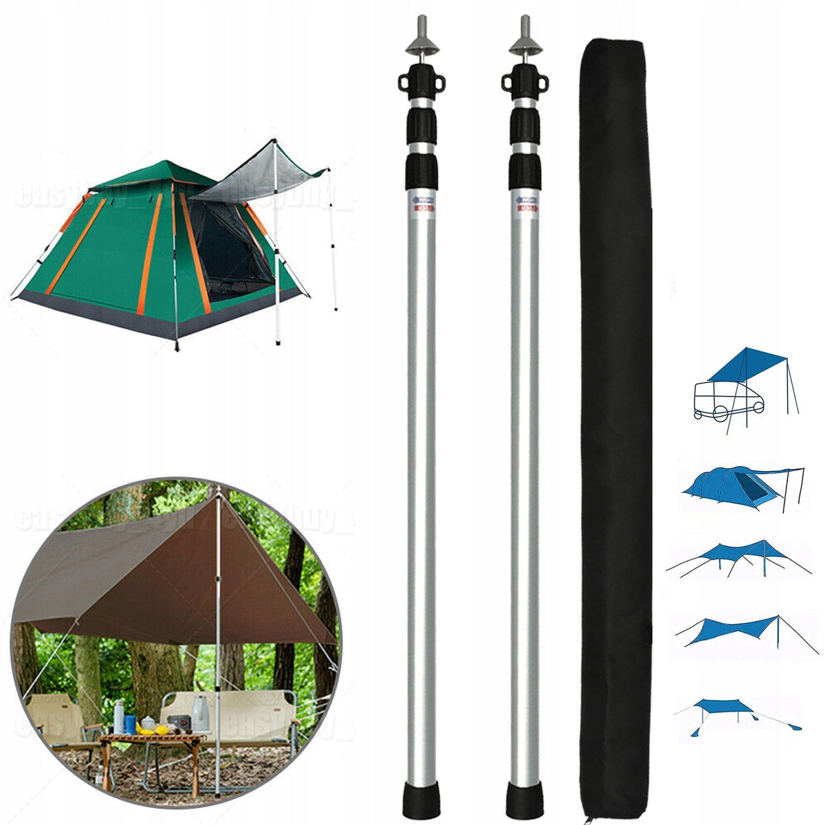 2PCS TELESCOPIC TENT MAST POSTS ADJUSTABLE TARPAULIN POSTS 90-230CM