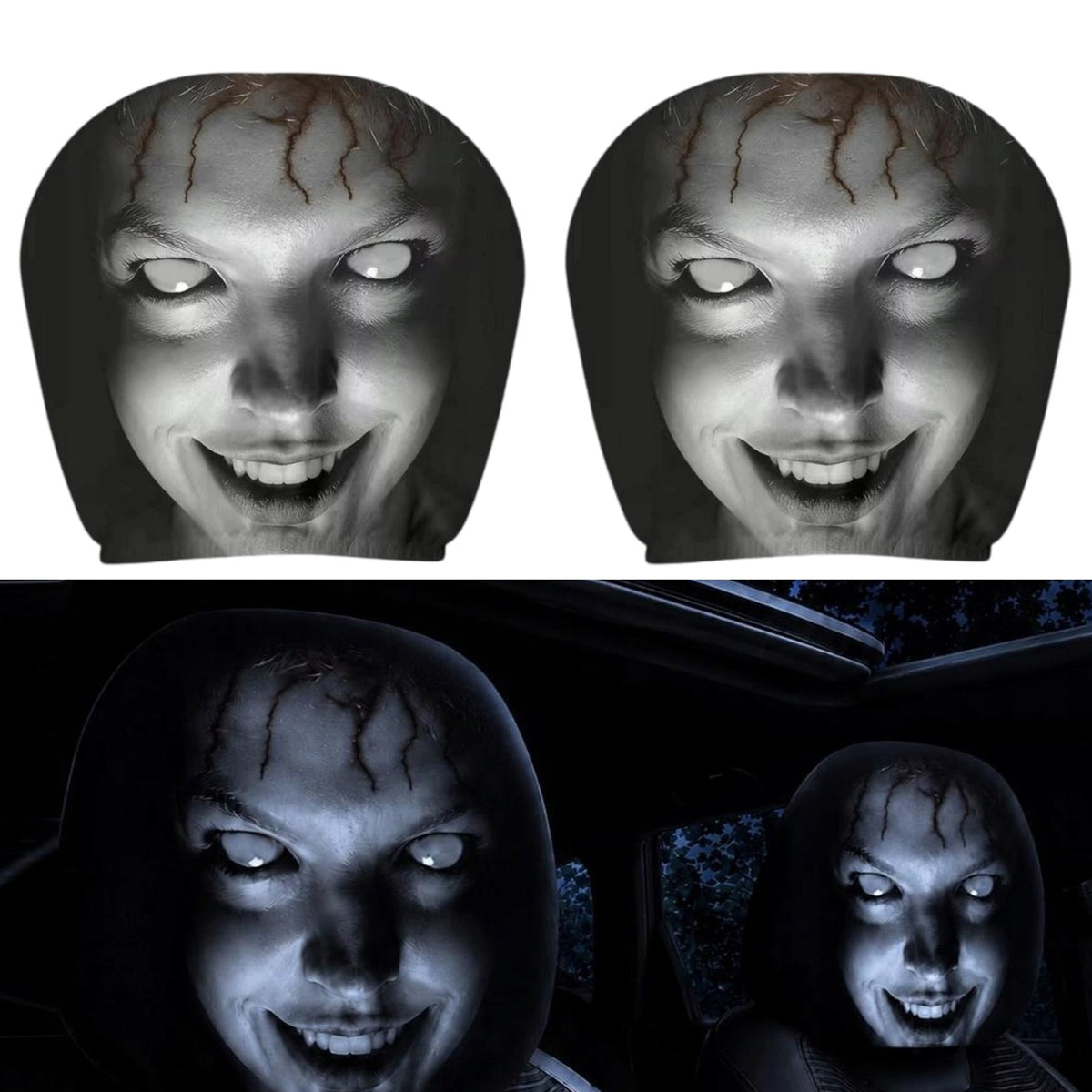 2Pcs Halloween Car Headrest Covers Auto Headrest Protector Style A