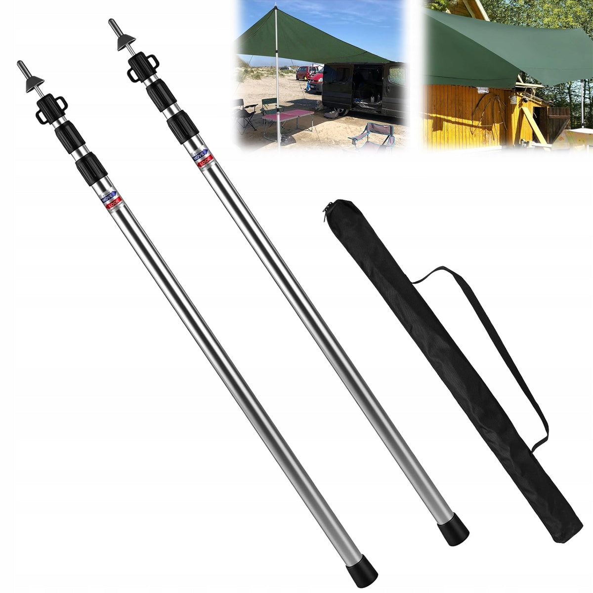 2X 90-230CM TELESCOPIC POLE FOR TENT POLES ALU 3 SECTIONS