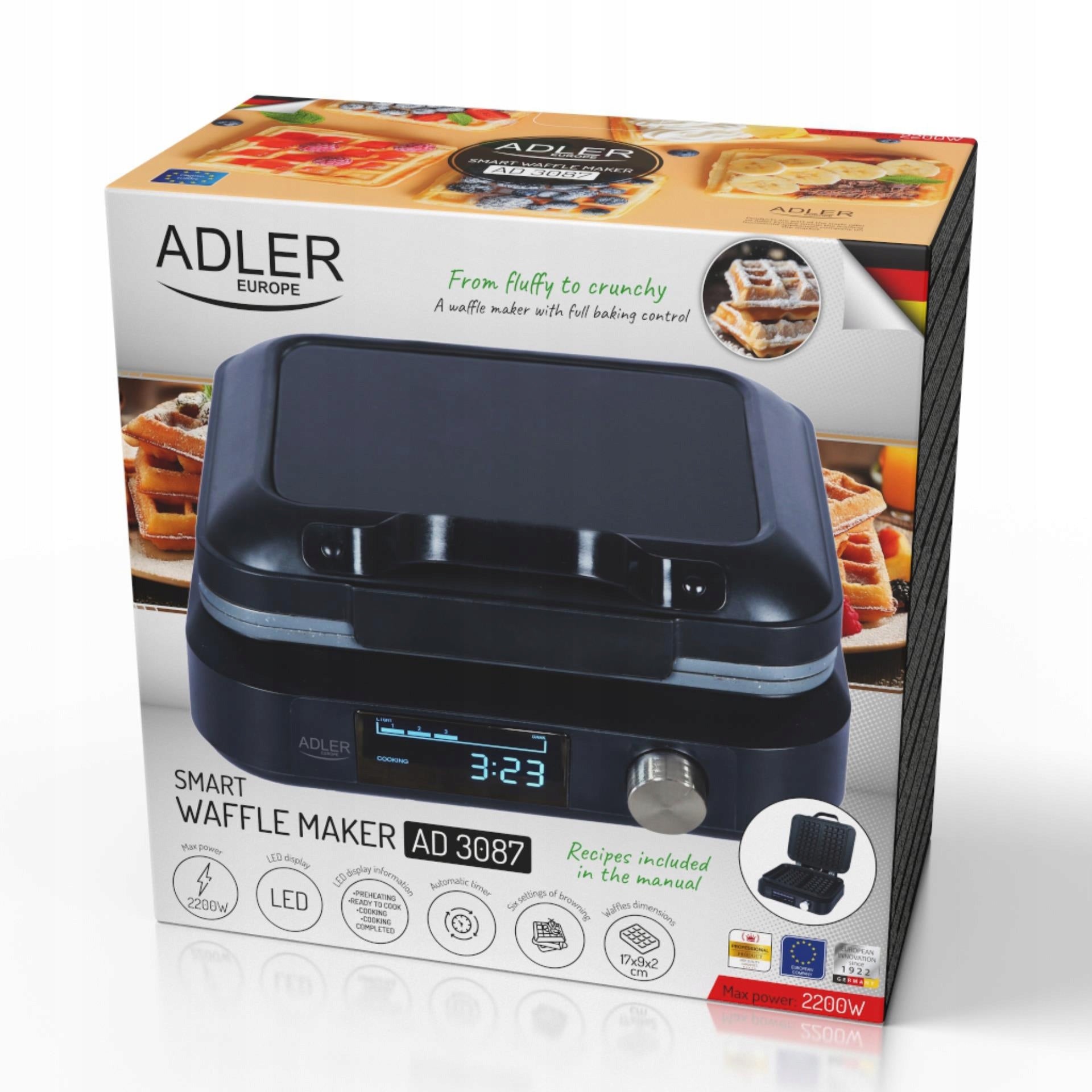 2X ADLER AD3087 | waffle iron | for 2 waffles * LED display * deep plates Brand ADLER