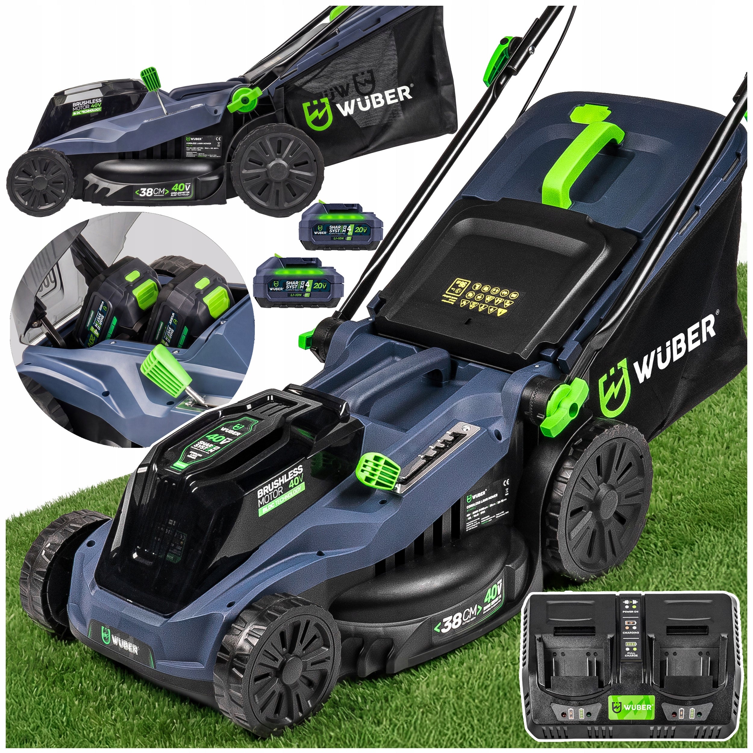 2X AKU 6 AH CORDLESS BRUSHLESS LAWN MOWER SOLID WUBER
