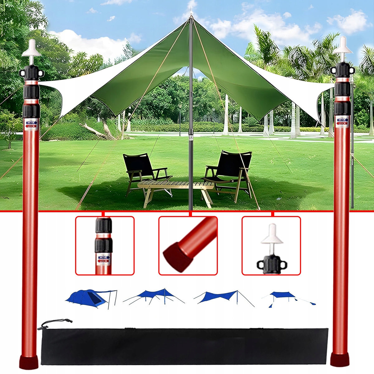 2X ALUMINUM TELESCOPIC POLE FOR SUN SAIL STICK Manufacturer code GB8GB
