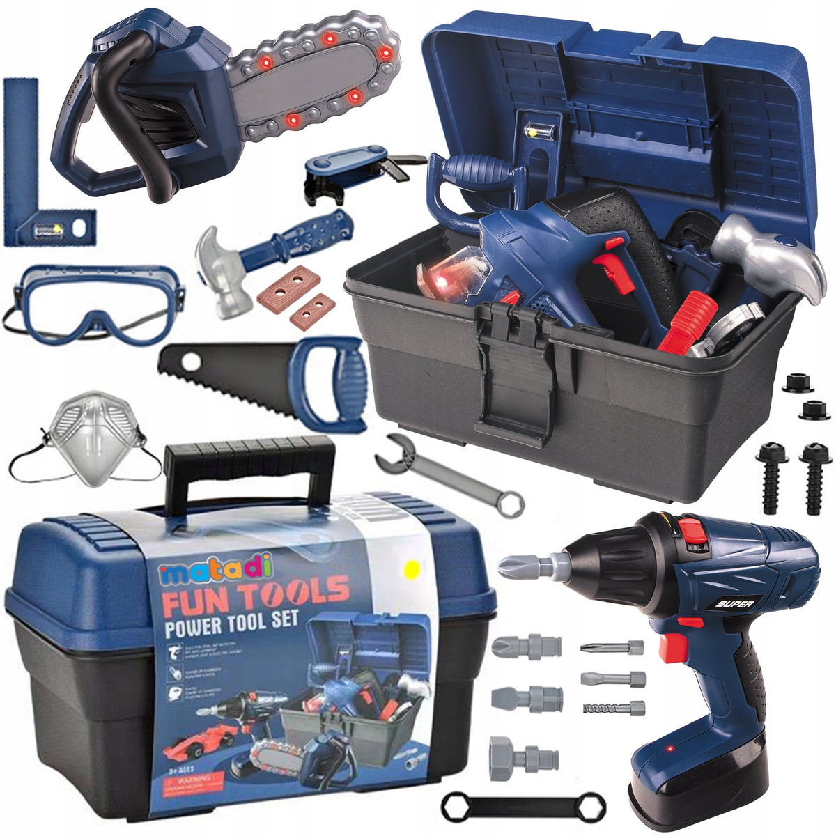2X BOX Suitcase WORKSHOP With Tools SET For Children Drill MAT