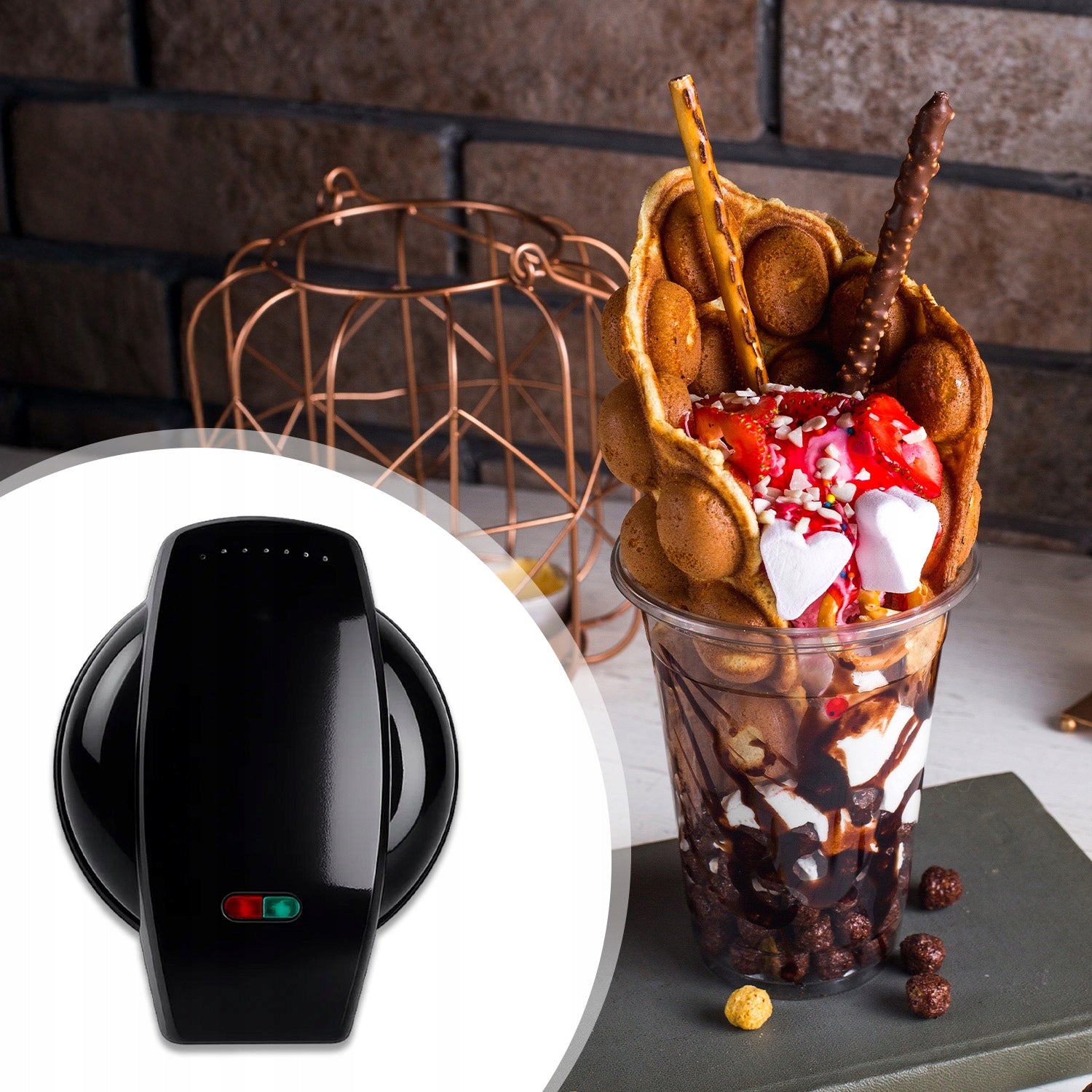 2X BUBBLE WAFFLE MAKER 700W CRUNCHY WAFFLE WAFERS NONSTICK COATING Model GOFROWNICA BUBBLE WAFFLE