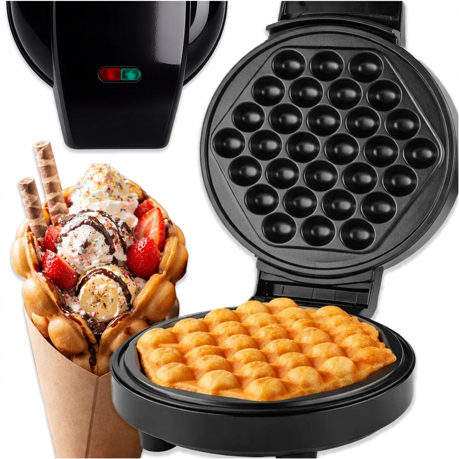 2X BUBBLE WAFFLE MAKER 700W CRUNCHY WAFFLE WAFERS NONSTICK COATING