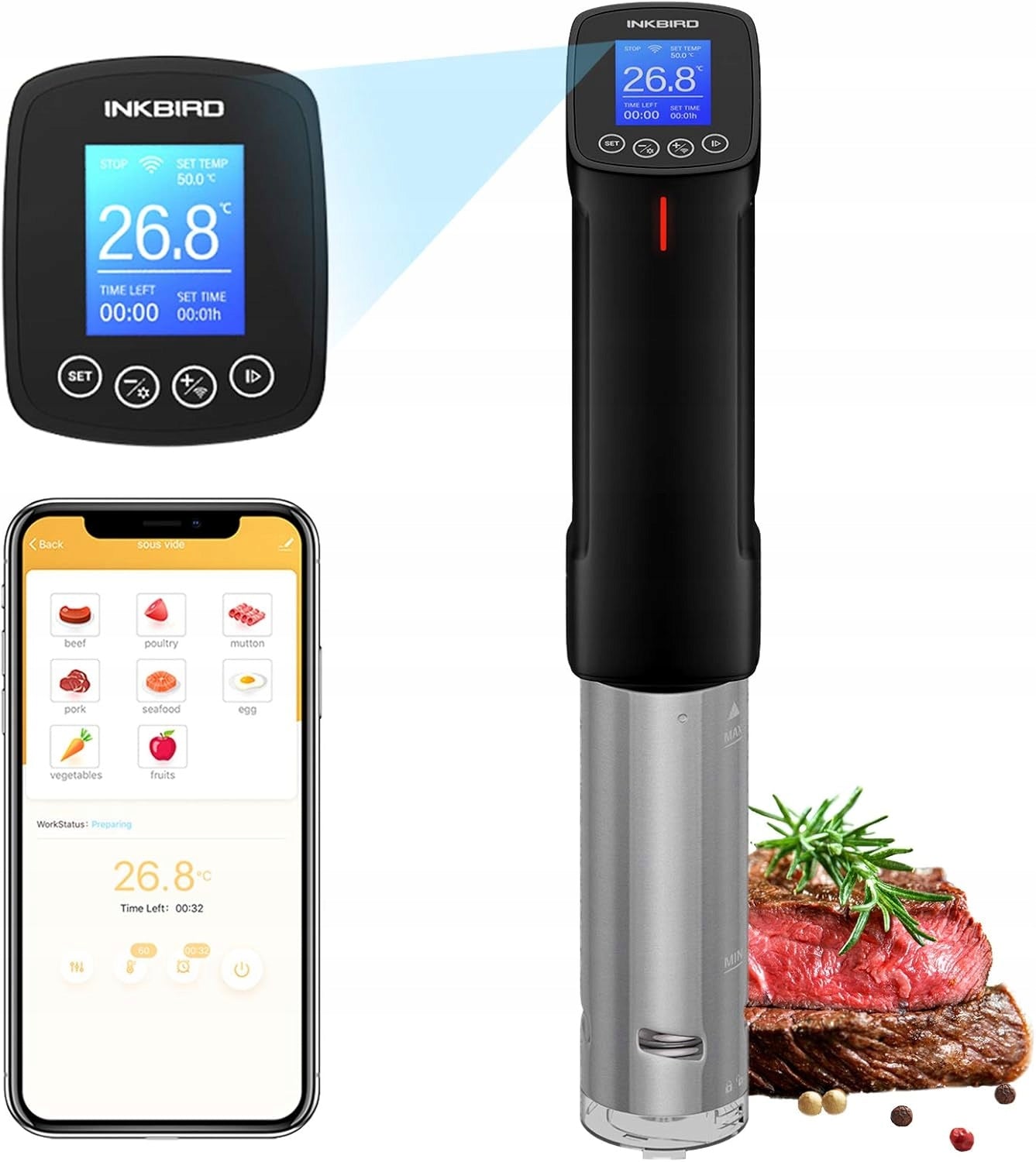 2X CIRCULATOR SOUS VIDE 1000W WIFI THERMOSTAT 25-99°C TIMER LCD