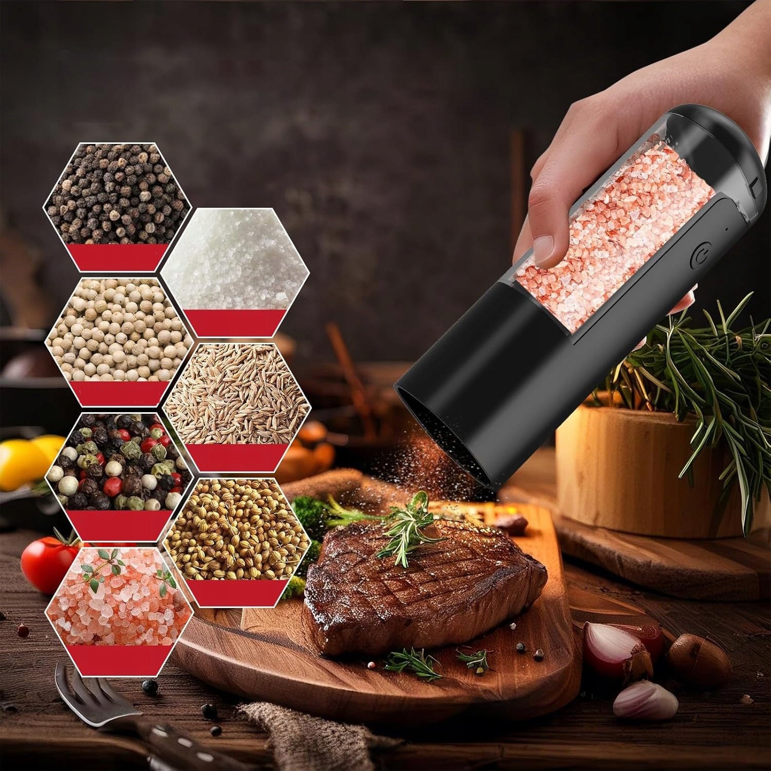 2X ELECTRIC PEPPER AND SALT GRINDER USB CERAMIC BATTERY Manufacturer code MŁYNKI ELEKTRYCZNE MŁYNKI CZARNE MŁYNEK