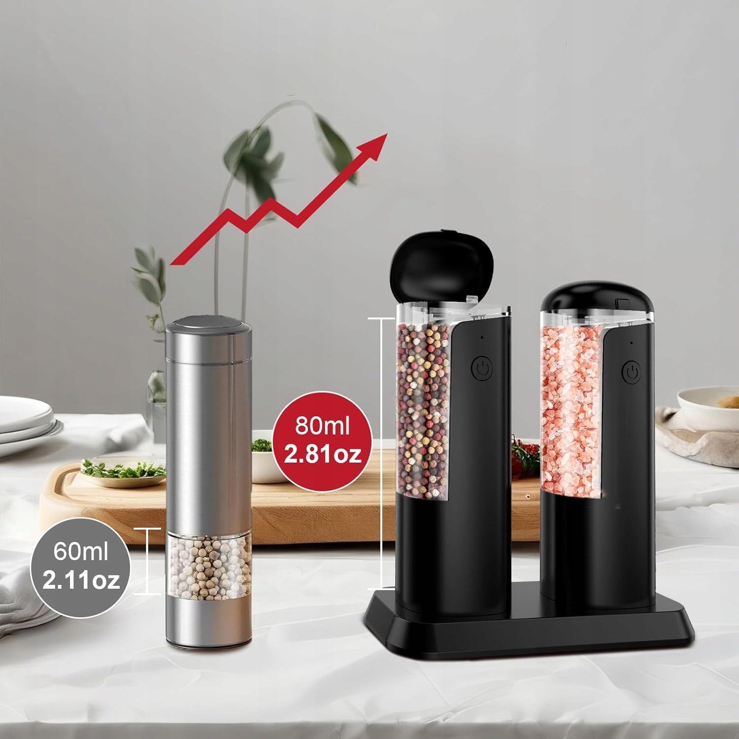 2X ELECTRIC PEPPER AND SALT GRINDER USB CERAMIC BATTERY Packaging status original