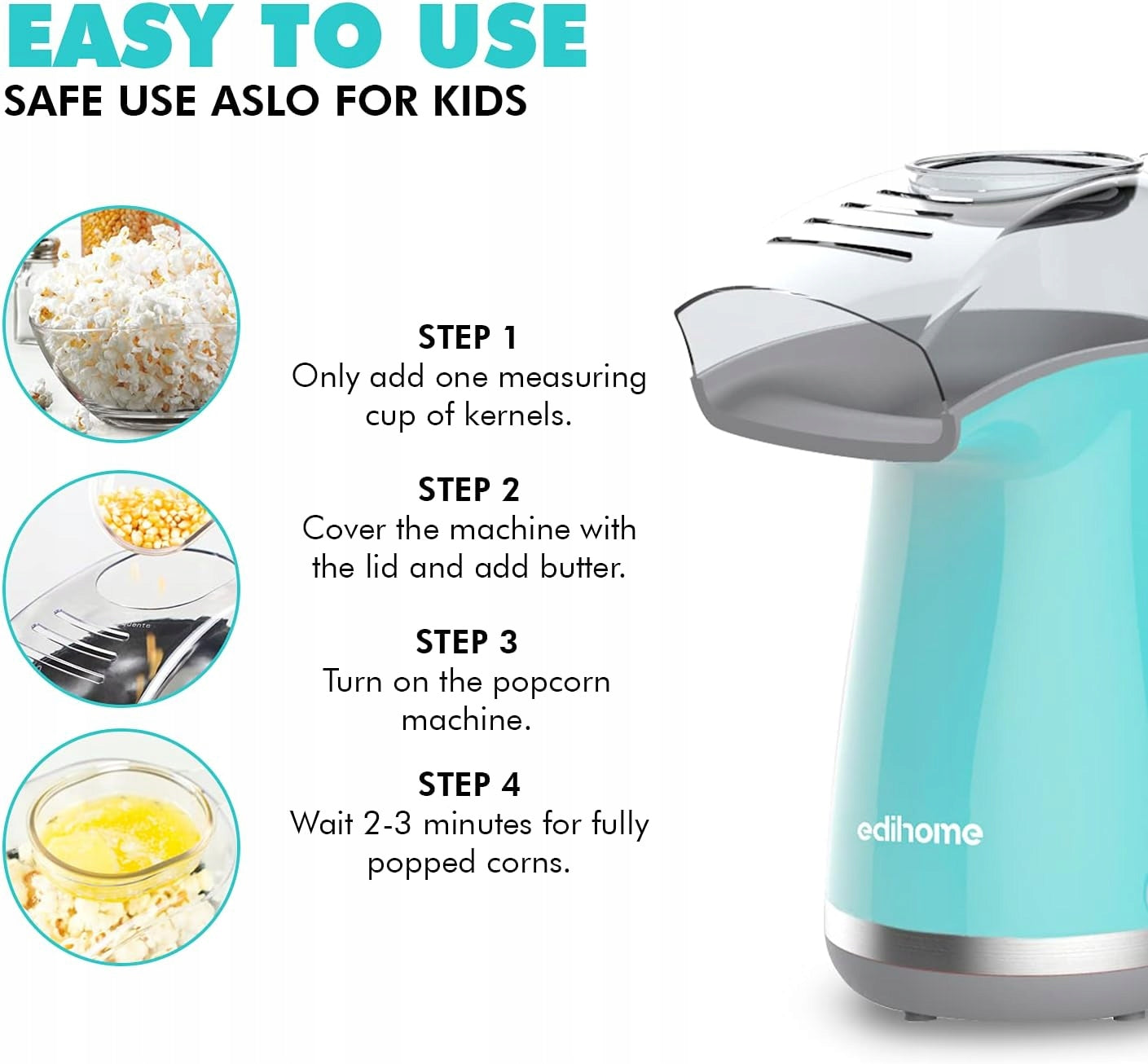 2X ELECTRIC POPCORN MACHINE 1200W FAT FREE WITH MEASURING CUP BLUE Dominant color blue