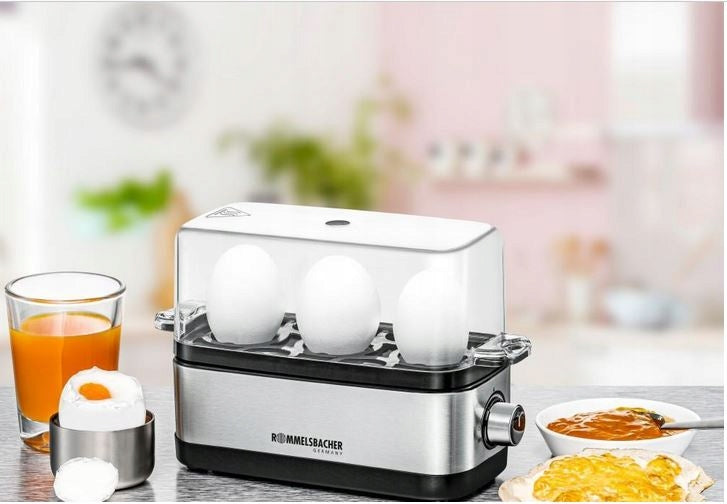 2X Egg cooker for 3 eggs Rommelsbacher ER 300 silver Brand Rommelsbacher