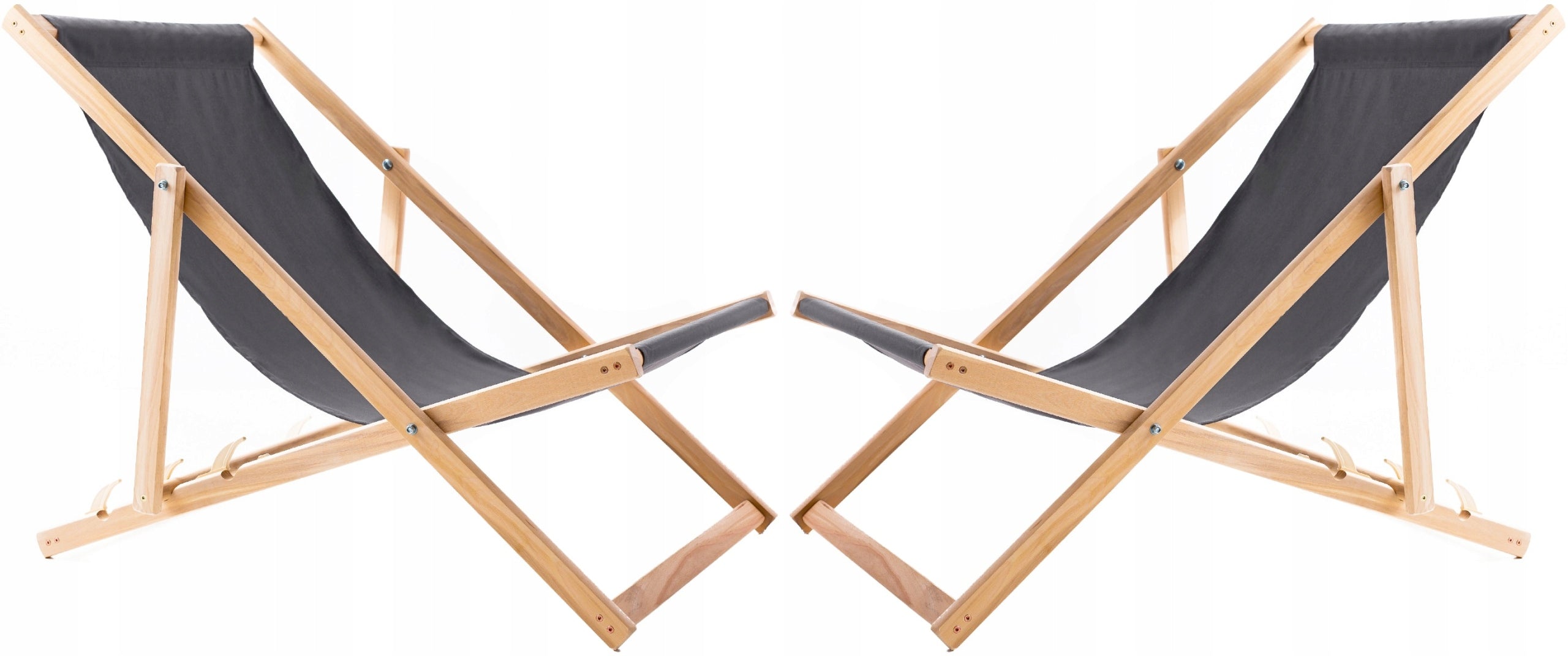 2X GARDEN BEACH CHAIR WOODEN FOLDING WOODOK DARK GRAY FABRIC