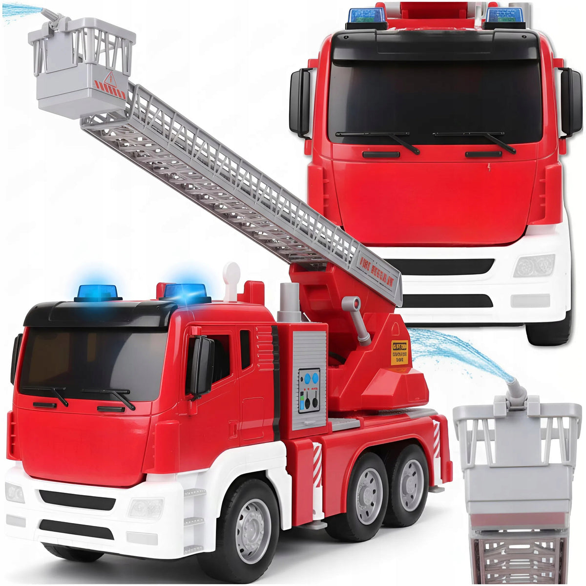 2X LARGE FIRE TRUCK CAR FIRE BRIGADE CAR LIGHT SOUND POURING WATER