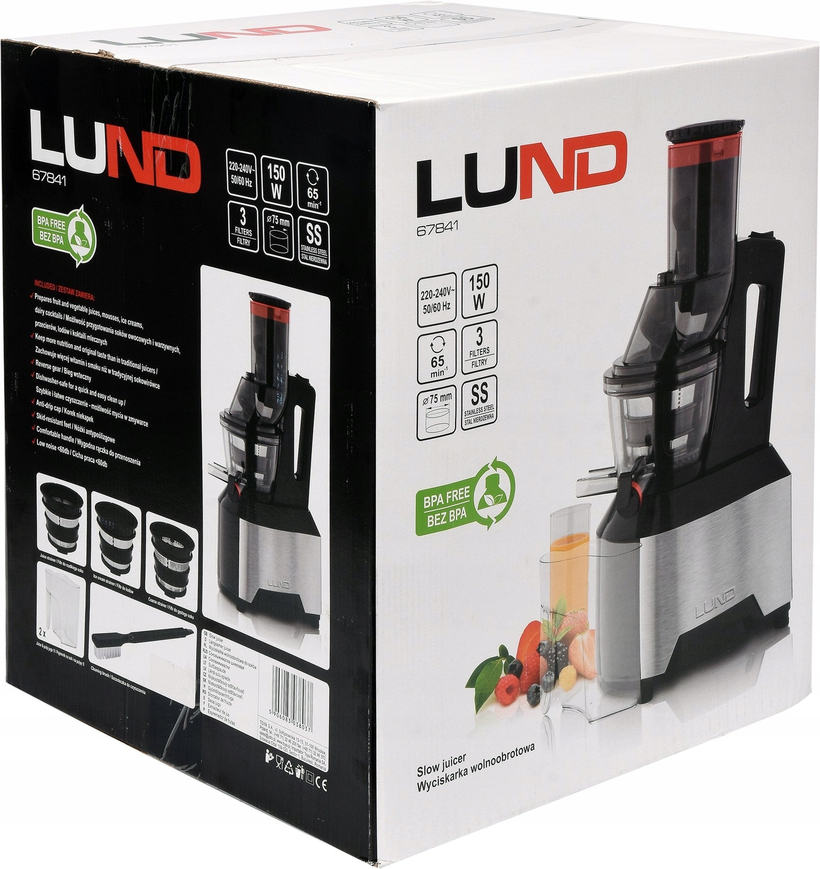 2X LUND JUICER SLOW JUICER 150W BLACK 67841 Brand Lund